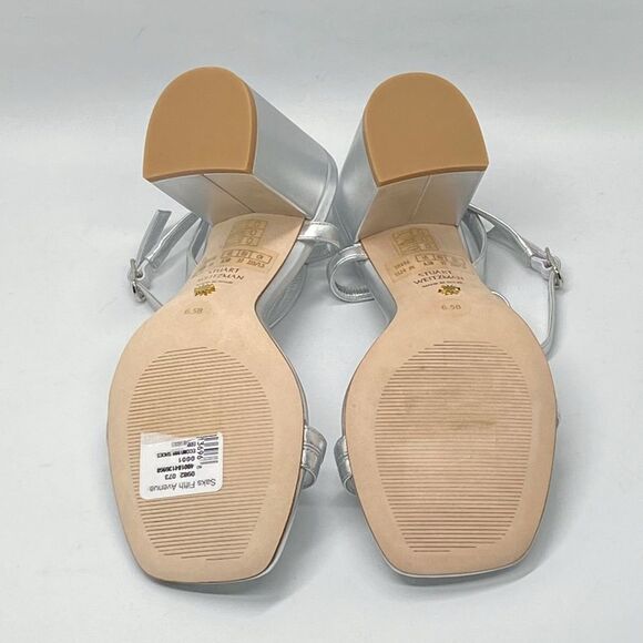 Stuart Weitzman Oasis 85MM Metallic Leather Block-Heel Sandals size 6.5 - Picture 11 of 12